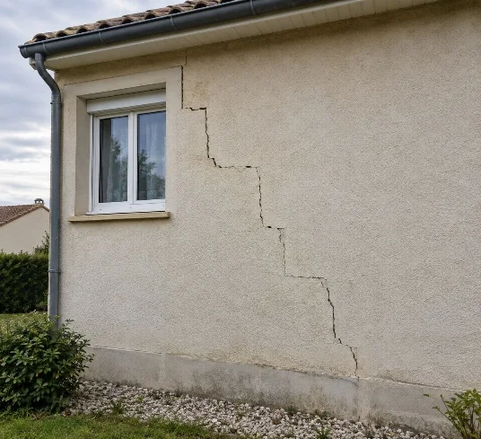 Fissure en escalier suivant les joints d'une façade